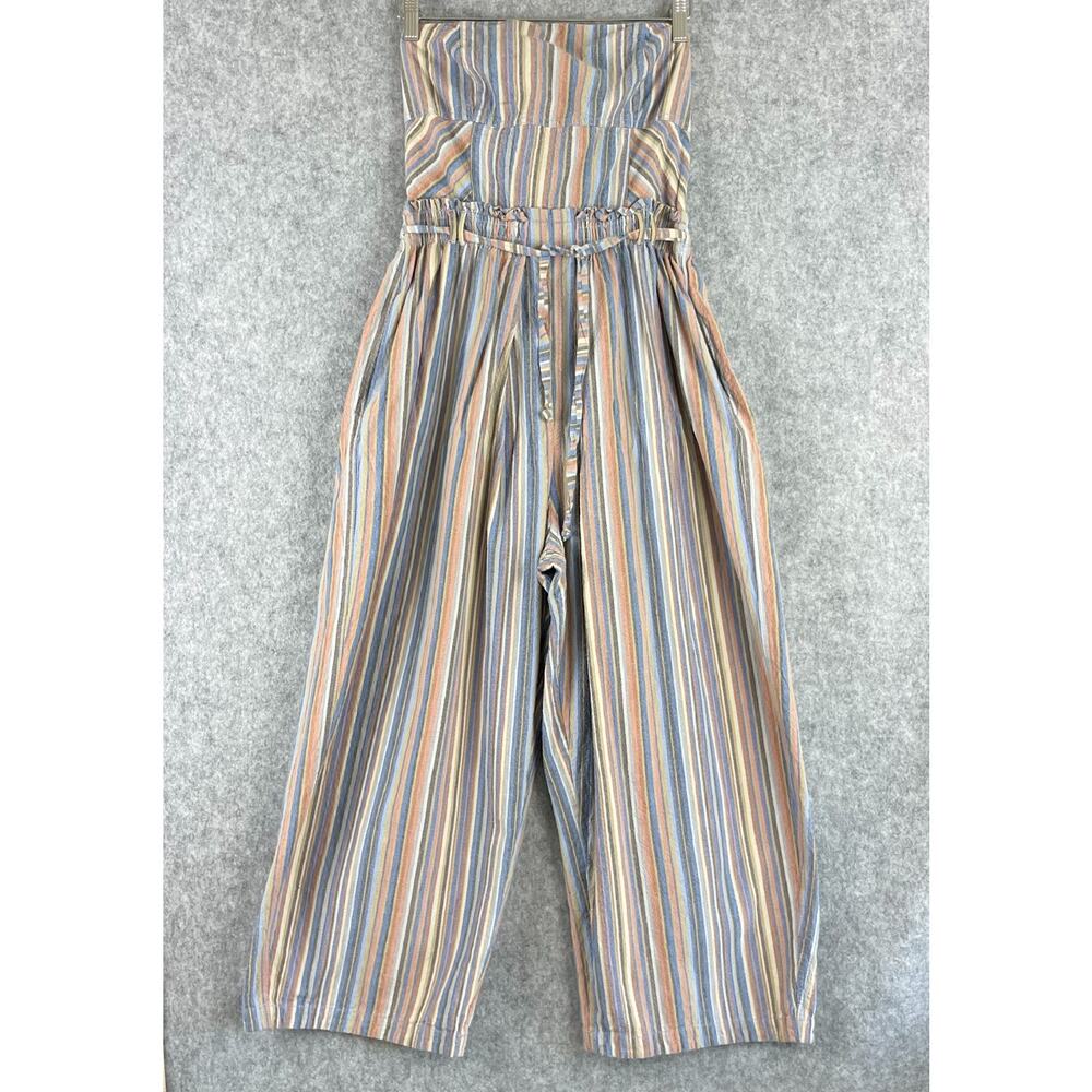 Free People‎ Effortless Summer Smocked Jumpsuit Womens Medium Striped Strapless